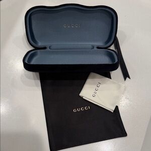 Gucci Black and Light Blue Glasses Case with Cloth